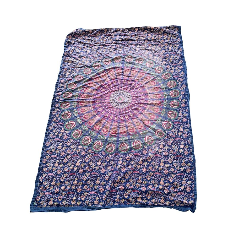 India Arts Powerloom 100% cotton boho jewel tone mosaic mandala tablecloth 60x90